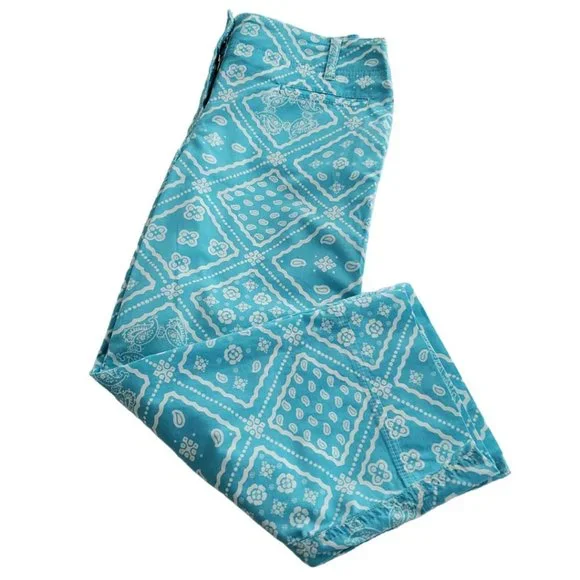 Ann Taylor Loft Boho Paisley Crop Pants | Like New | 0P | Turquoise White - Picture 3 of 12